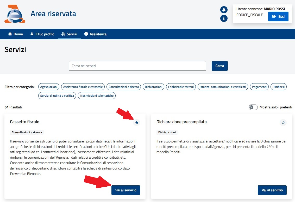 Lista dei servizi